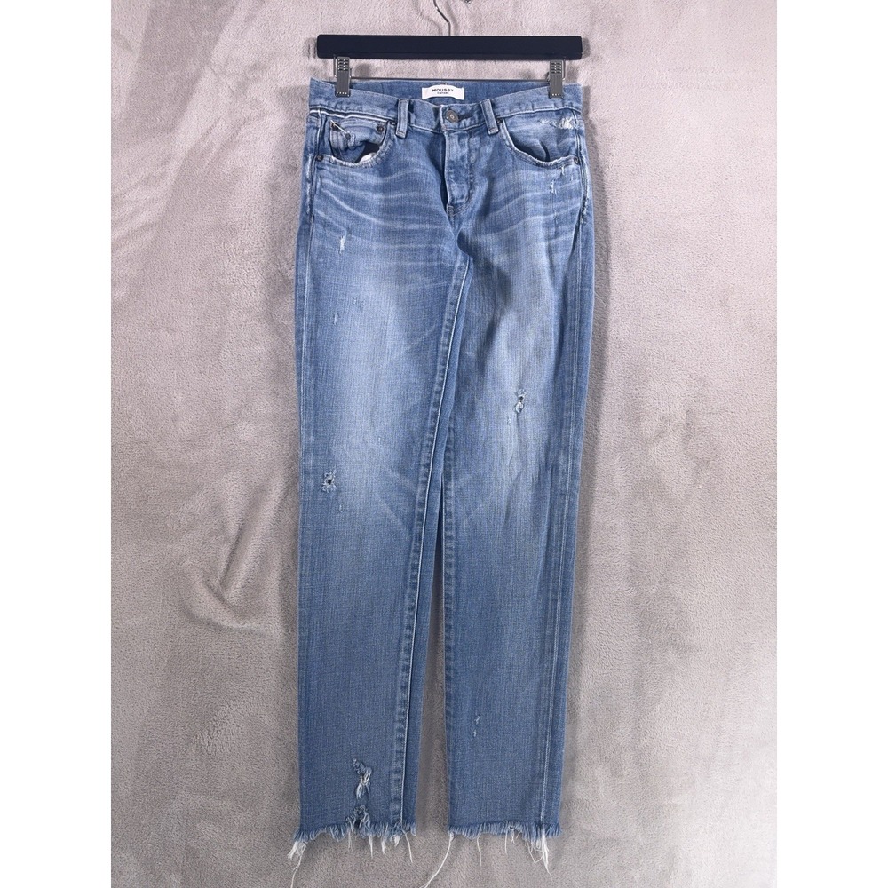 Moussy Vintage Howa Jeans Womens 26x28 Blue Distressed Raw Hem Straight Leg